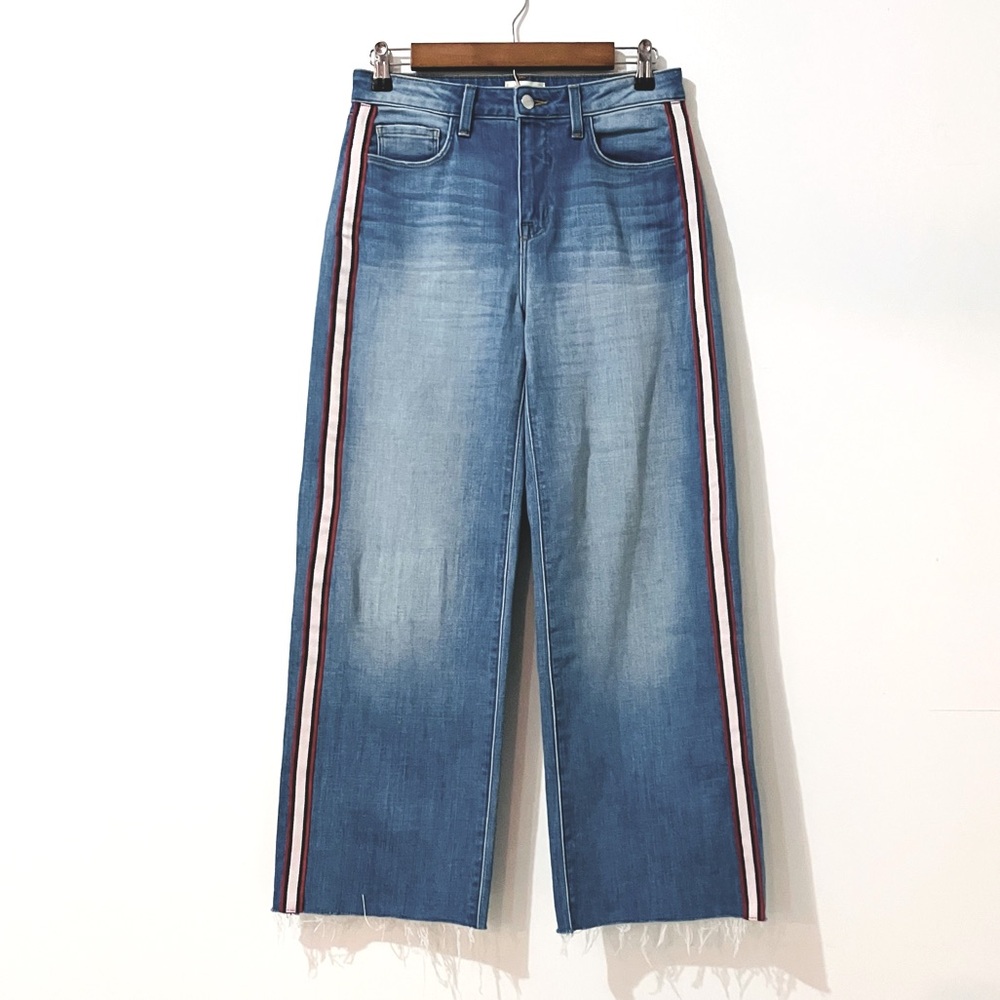 L’AGENCE Side Stripe Jeans Raw Wide Hem Ankle  Light Wash | Size 27 - Picture 5 of 9